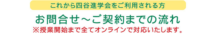 これから四谷進学会をご利用される方：お問合せ～ご契約までの流れ　※授業開始まで全てオンラインで対応いたします。